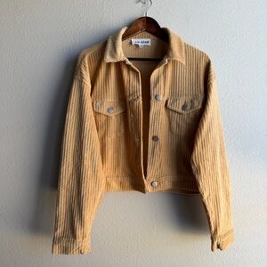 Women’s Mustard Yellow Tan Corduroy Cropped Jacket Long Sleeves Lightweight Sz L